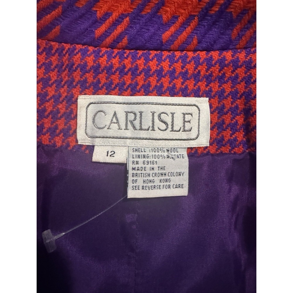 3 Piece Carlisle Suit Wool Blazer Skirt And Scarf Size 14 Red And Purple - Picture 7 of 12